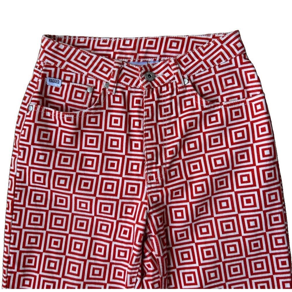 Ragged Priest Limited Edition Square Printed Jeans Size 26 Red/White Maximalist